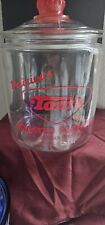 Vintage TOMS Red Handle Clear Glass Peanut Jar Large Sized picture