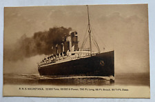Vintage c 1900s Ship Postcard Cunard Line RMS Mauretania steamer Hugo Lang sepia picture