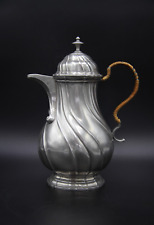 1900s Antique Dutch or German Pewter Rococo Style Coffee Pot with Wicker Handle picture