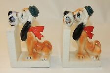 Antique VTG Pair Dog Bookend Figurines Porcelain Boy Girl Set Lot Hat Scarf GUC  picture