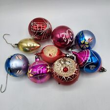 Vintage 9 Glass Mercury Christmas Tree Ornaments indent bulbs painted Tear Drop picture
