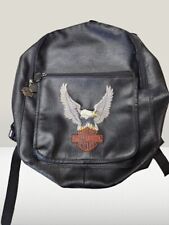 Harley Davidson Black  Faux Leather Backpack Embroidered Eagle Rare VTG picture