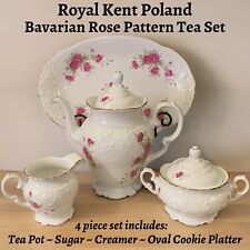 Vintage Royal Kent Poland Bavarian Rose 4pc Set W/ Tea Pot Cream Sugar Platter picture