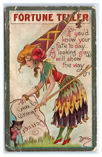 1911 Postcard- DWIG FORTUNE TELLER - KNOW YOUR FATE TO DAY A WILL LOOKING GLASS picture