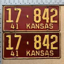 1941 Kansas license plate pair 17-842 YOM DMV Bourbon rare pre-war PAIR 10775 picture