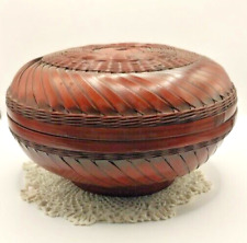 vintage round Lacquered Bamboo basket decorative weave picture