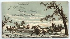 c1880 TRENTON NJ J. STERLING FANCY GOODS SLEIGH RIDE IN SNOW TRADE CARD P1930 picture
