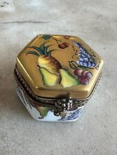 Limoges France Floral Pattern Trinket Box Mixed Fruit Gold Trim Polygon picture