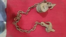 Vintage Small Double Cast Iron Block & Tackle Barn Pulley & Rope Brakes picture