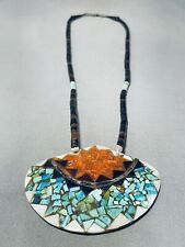 EARLY VINTAGE KEWA SANTO DOMINGO TURQUOISE SHELL STERLING SILVER NECKLACE picture