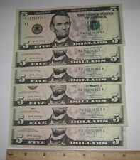 6pc RARE $5 FIVE DOLLAR BILLS 2017A BANKNOTES WITH CONSECUTIVE SERIAL #'S VF+ *1 picture