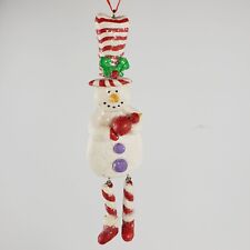 Whimsical Dangle Legs Snowman Ornament Holding Bird picture
