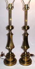 Vintage Pair STIFFEL Hollywood Regency Brass Table Lamps With 3-Way Lights picture
