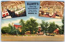 Postcard IL Skokie Illinois Elliott's Pine Log Restaurant Linen B10 picture