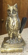 Vintage Heavy Bronze Owl Pen/Pencil Holder Standing On A Stack Of Books. picture
