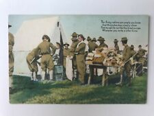 Postcard Army Base WWI Food Rations Poem Happy Soldiers Gathering Congregating picture