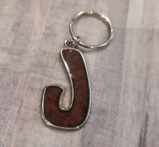 Metal Initial Letter J Brown Sparkle Vintage Keychain picture