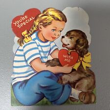 A Gibson Card Vintage Valentine Card Girl Dog Heart 4