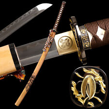 Japanese Samurai Sword Katana T10 Clay Tempered Steel Razor Sharp Shell Saya picture