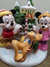 Schmid Disney Mickey Minnie Pluto Christmas Figurine 1990 Holly Jolly Christmas  picture