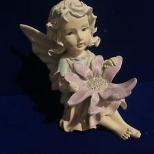 Sitting fairy holding sunflower Ornament Statue Decoration 5.5 Inches Tall. picture