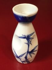 Vintage Sake Decanter Blue & White Stoneware Bamboo Design Japan Linshan picture