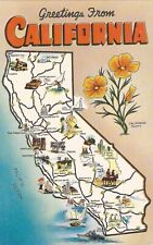 CALIFORNIA MAP - State Flower: Poppy - 1960 picture