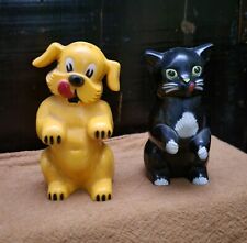 VINTAGE KEN- L  RATION DOG CAT  SALT & PEPPER SHAKERS PLASTIC F & F MOLD & DIE picture