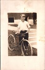 Real Photo Postcard Young Boy Standing with a Bicycle picture
