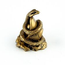 Chinese Zodiac Golden Snake Statue Figurine Feng Shui Animal Bronze Color 4in picture