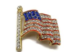 American Flag Bejeweled Pin Vintage (One Jewel Missing) picture
