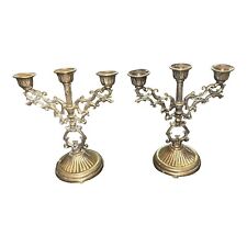 Vintage Brass  Mini Candelabra Triple Candle Holder Pair 5-1/2” Made in Italy picture