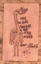 1905 WATERTOWN WI STORK BABY MAY ALL TROUBLES BE LITTLE LEATHER POSTCARD P2567 picture