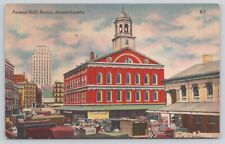 Boston Massachusetts MA Faneuil Hall Crowded Street Scene Old Cars Postcard picture