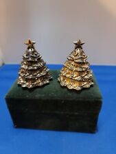 Vintage Godinger Silver Plated Christmas Trees Salt and Pepper Shakers picture