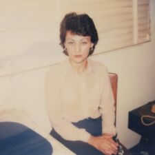 Vintage Polaroid Photo Cute Lady Stern Look At Camera Sitting Found Art Snapshot picture