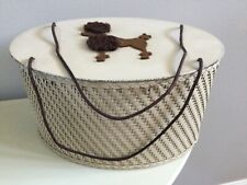 Vtg WICKER SEWING BASKET Box Princess Oval Tan/Brown Poodle MCM 50s 12X8X7 NICE picture