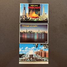 Vintage Lot of 3 Postcards Chicago At Night Multiview Conrad Hilton Hotel picture