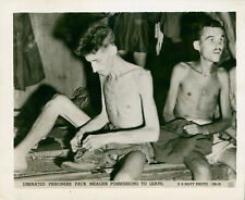 1945 WWII US Navy Official Photo Co newly Liberated POWS prepare to leave picture