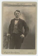 Antique Circa 1890s Cabinet Card Handsome Dashing Young Man in Bow Tie Ludlow PA picture