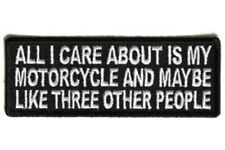 ALL I CARE ABOUT IS MY MOTORCYCLE EMBROIDERED IRON ON BIKER PATCH picture