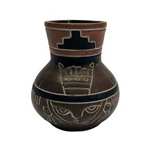 Vintage Armando De Mexico Pottery Etched Aztec Tribal Design Terracotta Vase 4
