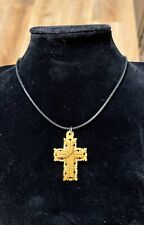 cross perforate pendant olive wood hand made holy land with 20” necklace picture