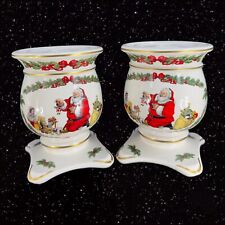 FRANKLIN MINT 1992 Porcelain Candle Stick Holder Night Before Christmas Set 2 picture