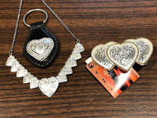 Triple Heart Montana Silversmiths Vintage Belt Buckle Necklace Keychain Western picture