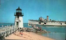 Postcard, Rounding The Light In Nantucket Harbor, Mass,Steamer Boat, Posted 1957 picture