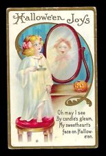 Early 1900's Halloween Postcard Girl Showing Reflection of Boy Embossed picture