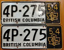 **1954  BRITISH COLUMBIA COMMERCIAL License Plate PAIR**  #4P-275  Excellent picture