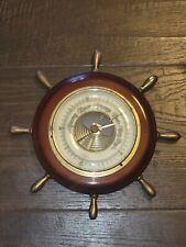 Vintage Barometer Ship Wheel Wood & Brass Acto picture