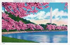Washington Monument Cherry Blossoms Washington DC Posted Vintage Linen Post Card picture